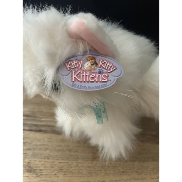 Vtg Tyco DSI Kitty Kitty Kittens Plush Toy 2000 White Blue Bow & Purr With Tag - Picture 3 of 8